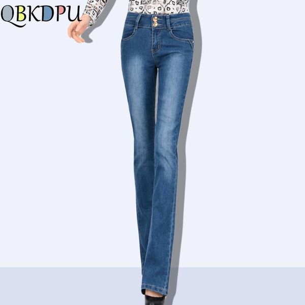 

mom's high waist jeans plus size female stretch slim denim flares pants 2020 new breathable fashion women bell bottom trousers1, Blue