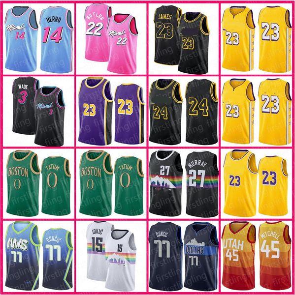 

22 butler 77 doncic jersey luka miamis basketball jimmy tyler 14 herro nikola jamal jokic 27 murray bostons jayson kevin tatum durant men, Black;red