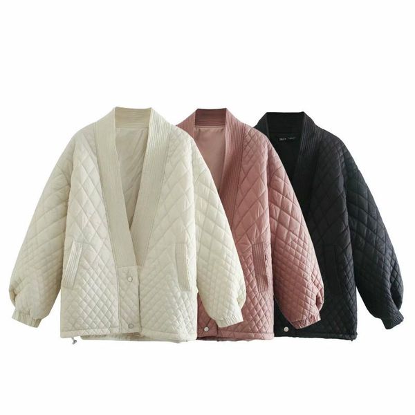 

women's wool & blends 2021 autumn winter european american v-neck cardigan loose cotton solid casual warm single breasted jacket, Black