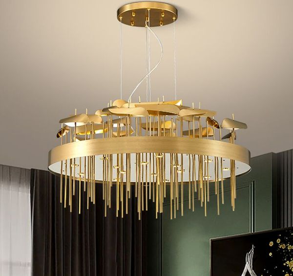 Nova patente moderna candelabro iluminação para sala de estar escovado ouro levou luminárias decoração de casa lustre lustre