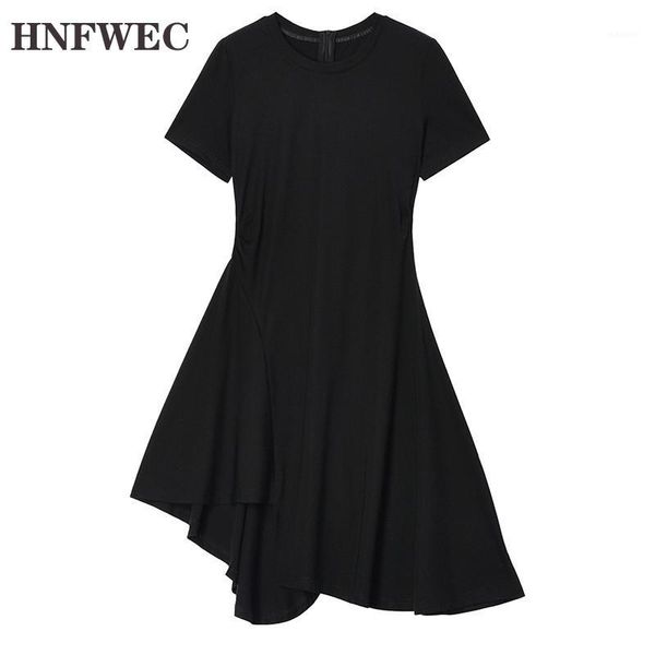 

fashion spring summer 2020 women black asymmetrical brief temperament dress new round neck long sleeve loose fit v8471, Black;gray