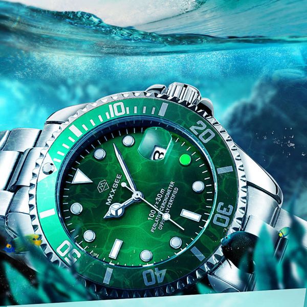 

watch mxxsee mensch greenwater waterproof swiss watch men's business leisure mechanical watch steel band, Slivery;brown