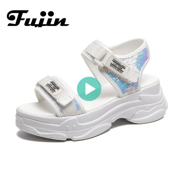 

fujin high heeled sandals female summer 2021 women thick bottom shoes wedge with open toe platform summer women's sandals c0202, Black