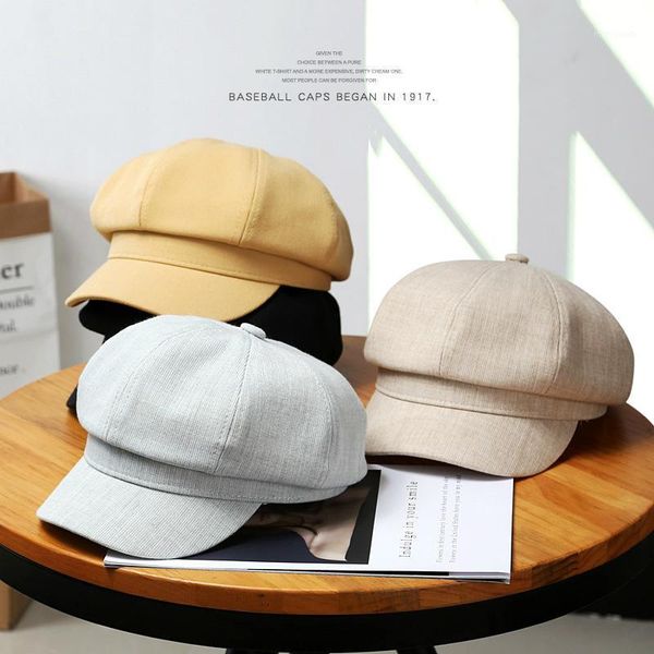 

sleckton cotton newsboy caps for women autumn winter hats ladies octagonal hat fashion painter cap casual beret hat breathable1, Blue;gray