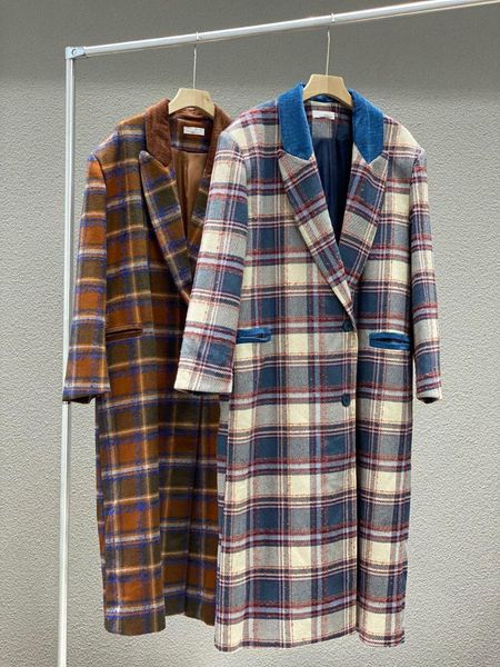 

women's wool & blends 2021 fall in restoring ancient ways the grid loose lapels long fur coat, Black