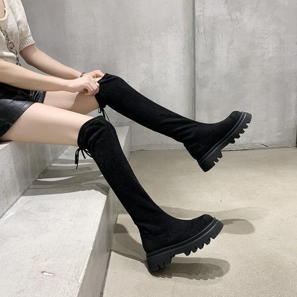 

suede over the knee boots women shoes black thigh high boots platform winter shoes chunky long women botas para mujer