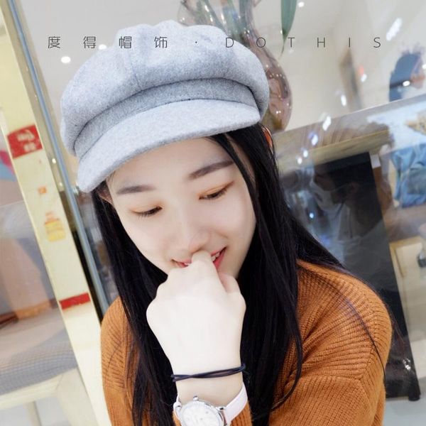 

stingy brim hats hat women autumn winter korean fashion octagonal versatile british fur duck cap japanese, Blue;gray