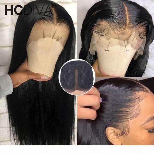 

middle front 30inch lace part 13*1 remy brazilian straight human wig pre plucked with baby hair, Black;brown