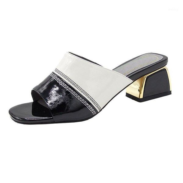 

slippers 2021 summer women's outer wear korean-style roman high heels chunky heel all-match shoes1, Black