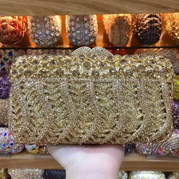 

xiyuan gold handbag hollow out rhinestone gemstone clutch women diamond money purse high-end female mini daily clutches1