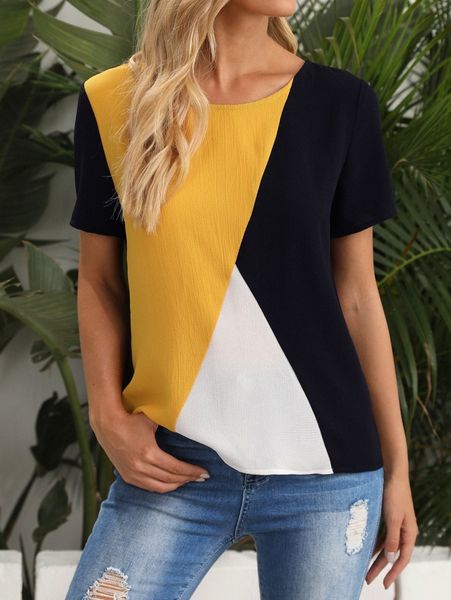 

round neck colorblock r1d0#, White