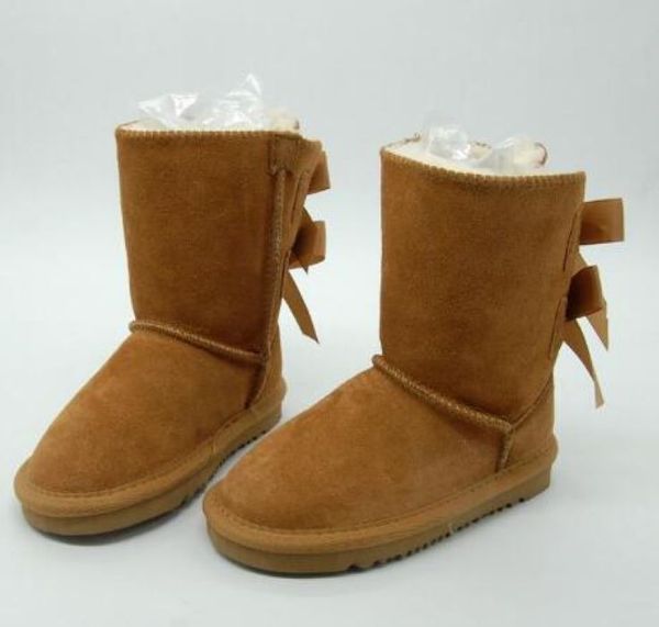 HOR VENDITA bambini Bailey 2 Archi Stivali in vera pelle per bambini Stivali da neve Solid Botas De nieve Inverno Ragazze Calzature Stivali da bambina