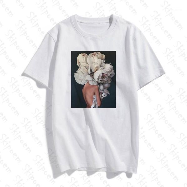 

2020 t-shirt with feathers and flowers harajuku t-shirt white summer women's wear women tee shirt femme tees1