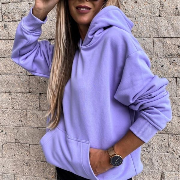 Herbst Lila Mit Kapuze Frauen Sweatshirt Hoodies Casual Langarm Damen Sweatshirts Streetwear Tasche Weibliche Pullover 201212