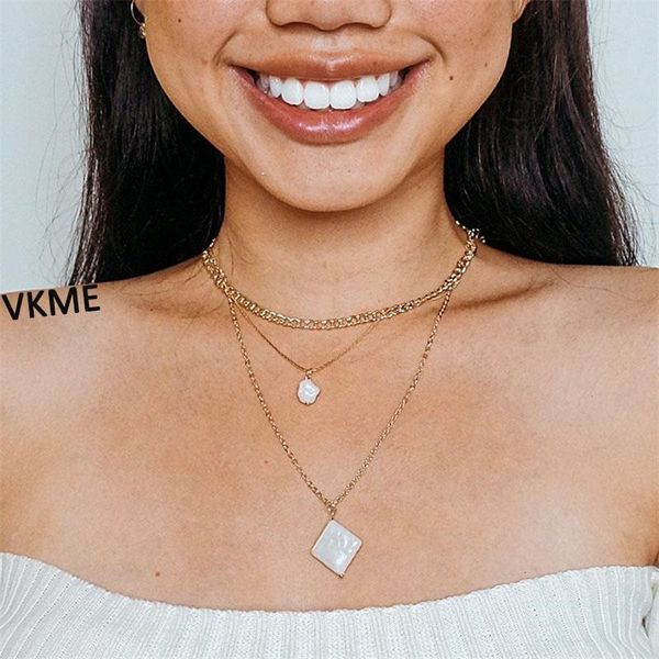 

vkme fashion geometric pearl long chains necklace women multi-layer pendant necklaces wedding party jewelry new, Silver