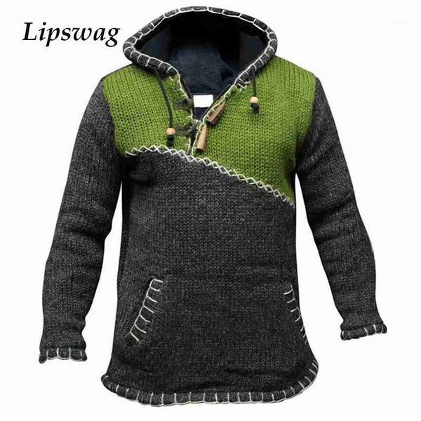 

vintage knitted hooded sweater for men winter warm thick long sleeve pullover jumper spring male plus size patchwork hoodie 1, White;black
