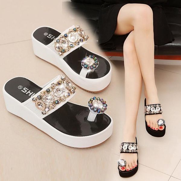

female shoes rubber flip flops on a wedge summer woman slippers heels slides med platform fashion 2020 hawaiian beach, Black