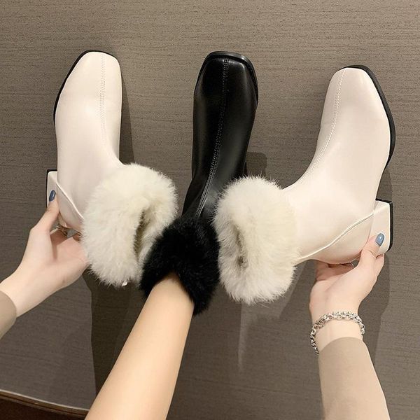 

boots women new 2020 women's shoes autumn luxury designer round toe winter footwear booties ladies low heels booties, Black