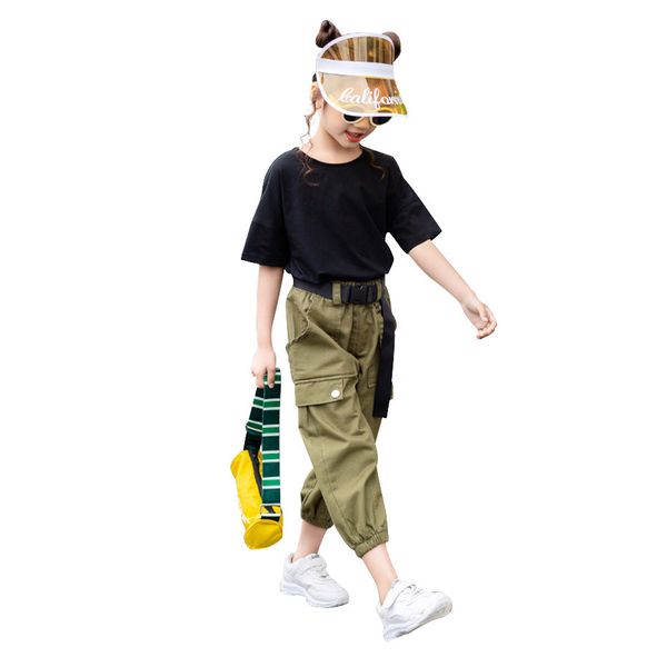 

summer clothes for girls solid shirt + pants 2pcs costume for girls teenage kids summer clothes 6 8 10 12 13 14 year lj200818, White