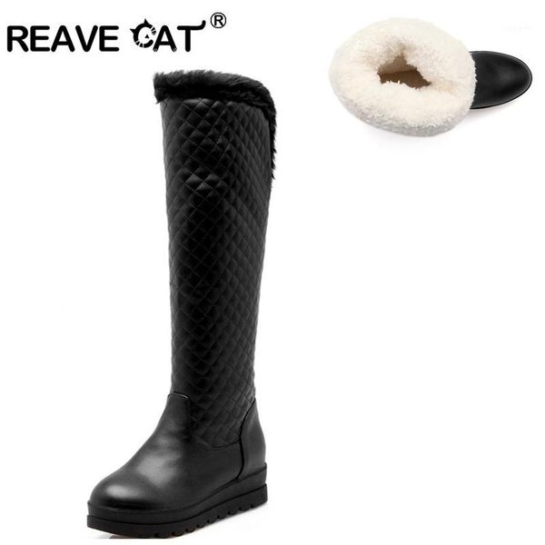 

reave cat snow boots fashion pu leather boots knee-high thick fur shoes woman soft fur botas keep warm solid a7941, Black