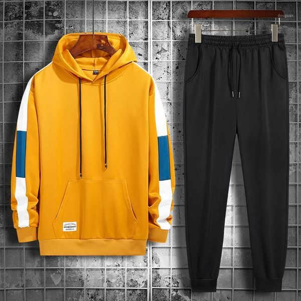 

mens tracksuit set casual hip-hop streewear men hoodie+pants set hooded 2 pieces fashion male pullover autumn wearing1, Gray