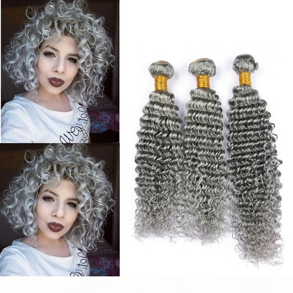 

double wefted grey colored deep wave wavy 100% human hair wefts 3bundles lot silver grey color human hair weaves extensions 3pcs, Black