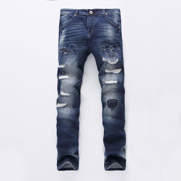 

new jeans high end elastic small straight tube slim blue trendy men's pants