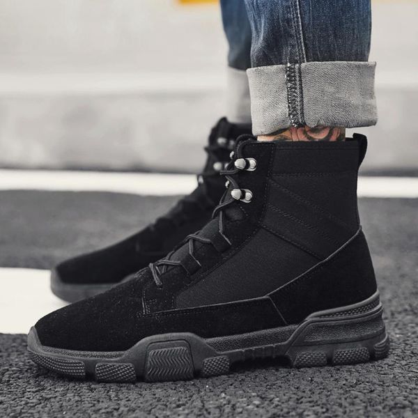 

winter snow boot men's british style casual shoes high-non-slip wear-resistant tooling shoes solid color booties botas, Black