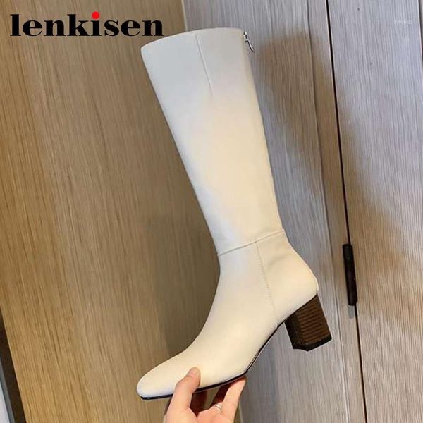 

lenkisen onlinestar recommend split leather square toe high heel winter shoes keep warm elegant new knee-high boots l701, Black