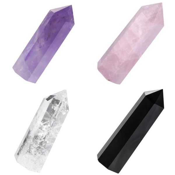 

tumbeelluwa 4 pcs healing crystal wands single self stand point 6 faceted reiki stone for meditation therapy decor 1.88 inches, Pink;blue