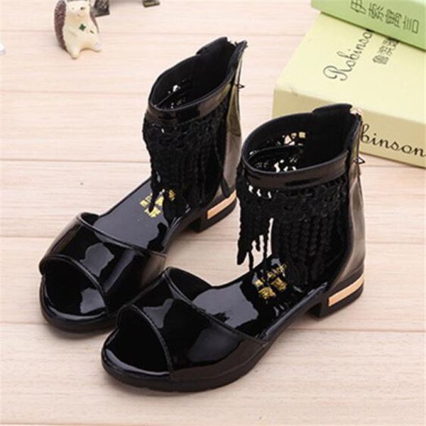 

summer children sandal toddler baby girls casual sandals fashion kids princess beach shoes tassel rome sandal filles size 27-35, Black;red