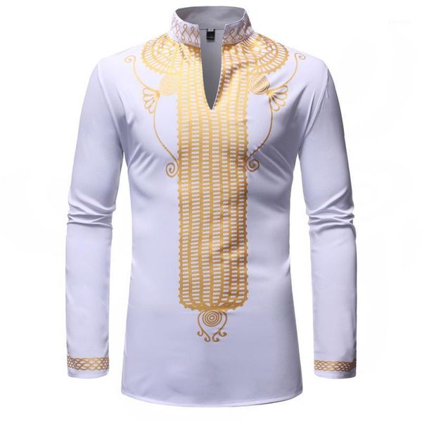 

brand men shirt african print rich bazin dashiki long sleeve casual shirts traditional stand collar pullover blouse1, White;black