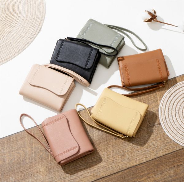 

hbp designer bag wallet women's short retro folding soft leather new fashion personalized wrist band wallet, Red;black