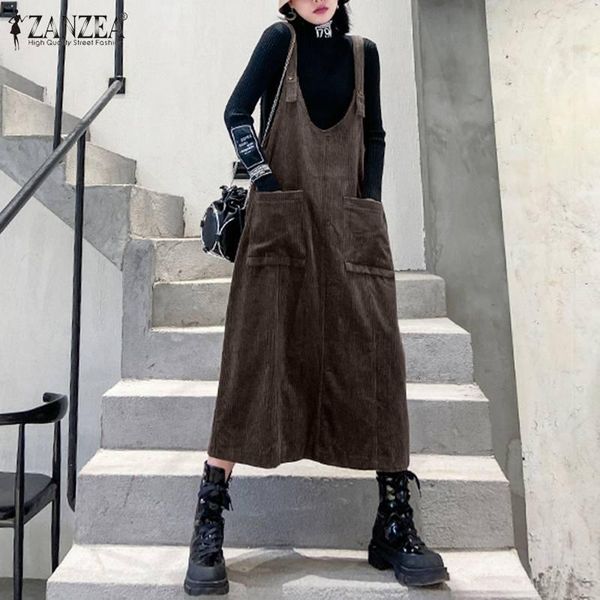 

2020 плюс размер zanzea spring подтяжки ведуры сарафана женщины повседневная твердая без рукавов работы комбинезон платье халат femme vestid, Black;gray