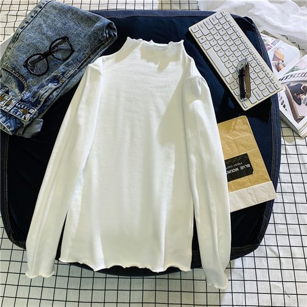 

k39rb color and spring korean 2020 half high collar slim fitting long sleeve coat autumn coatt-shirt for women's wear with solid t-shir, White