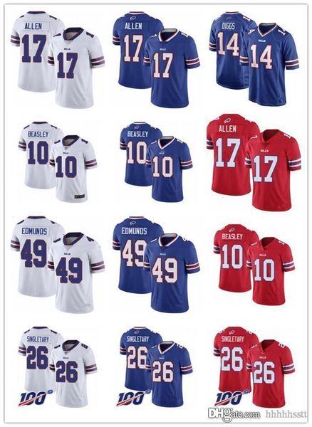 

мужчина женщина буйвол банкноты 17 джош аллен 14 стфон дигс 10 коул бизли 26 девин синглетэри 49 тремэйн эдмандс трикотажные изделия футбола, Black;red