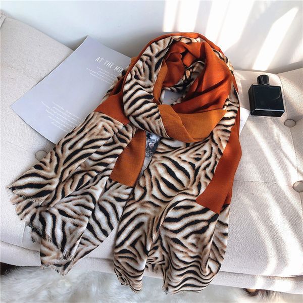

fashion ombre leopard striped viscose shawl scarf women autumn wrap pashminas stole bufandas muslim hijab 180*90cm y201007, Blue;gray