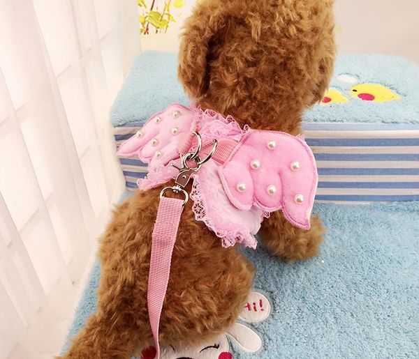 

dog collars & leashes fashion pet cat pearl angel harness leash set dogs cats outdoor walking harnesses leads suit puppy lovely 1pcs xs-l