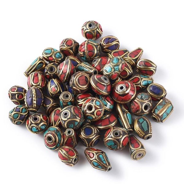 

50pcs tibetan style brass beads with synthetic coral antique golden retro nepal beads for handmade jewelry making diy bracelets 200930, Black