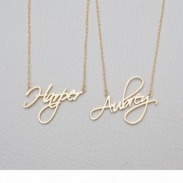 

name necklace personalized gift customized pendant cursive handwriting stainless steel chain custom women fashion jewelry 2018, Silver