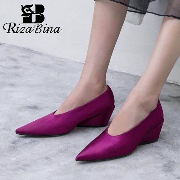 

rizabina new women pumps real leather pointed toe women shoes wedges party lady office casual female footwear size 33-43, Black