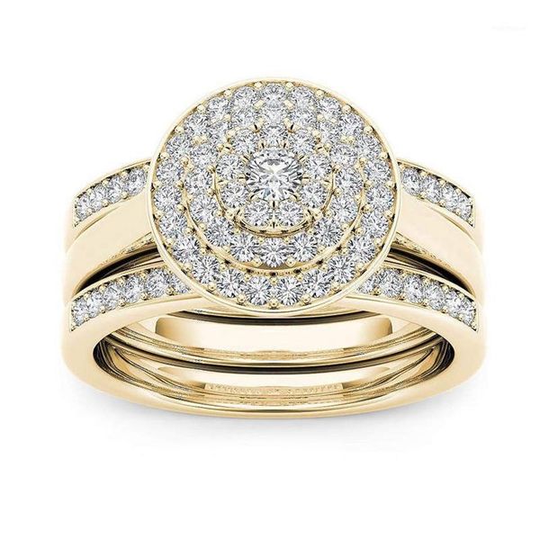 

wedding rings luxury crystal female big zircon stone ring set fashion bridal for women promise love engagement ring1, Slivery;golden