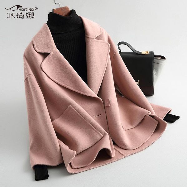 

double-faced wool coat winter coat women clothes 2020 autumn vintage pink abrigos korean woolen jakcet manteau femme hiver 38066, Black