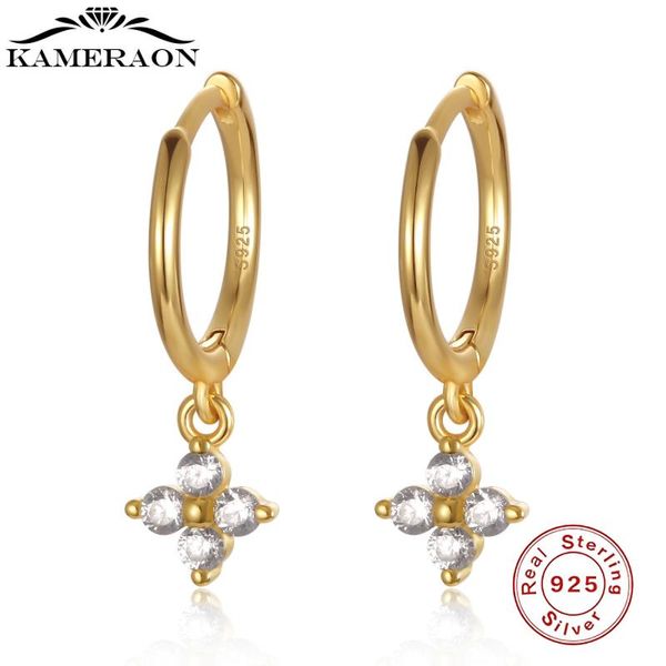 

s925 sterling silver earrings mini simple shiny zircon gold color hoop earrings for women cute circle, Golden;silver