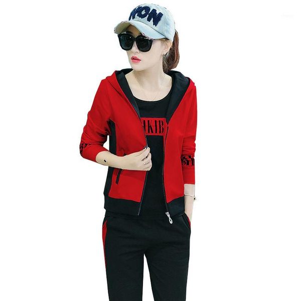 

2018 new autumn korean version of the loose casual suit female hoodie t-shirt full length pants 3 sets of women's clothing ym9341, White