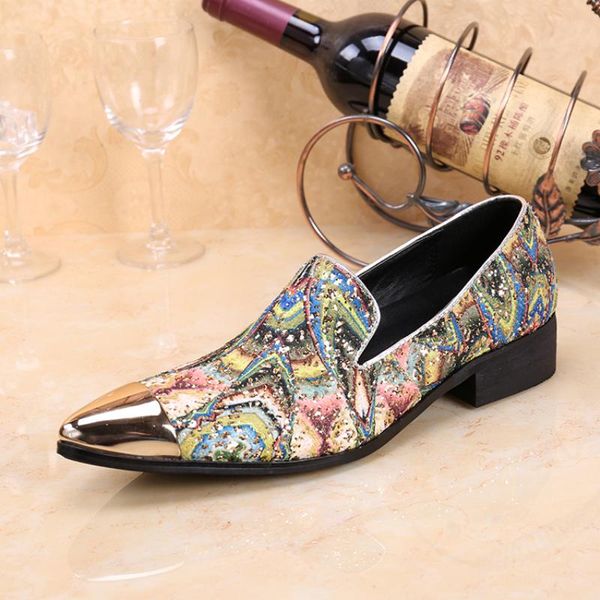 

christia bella personalized fashion large size color print genuine leather man pointed toe shoes crystals men's party prom shoes, Black