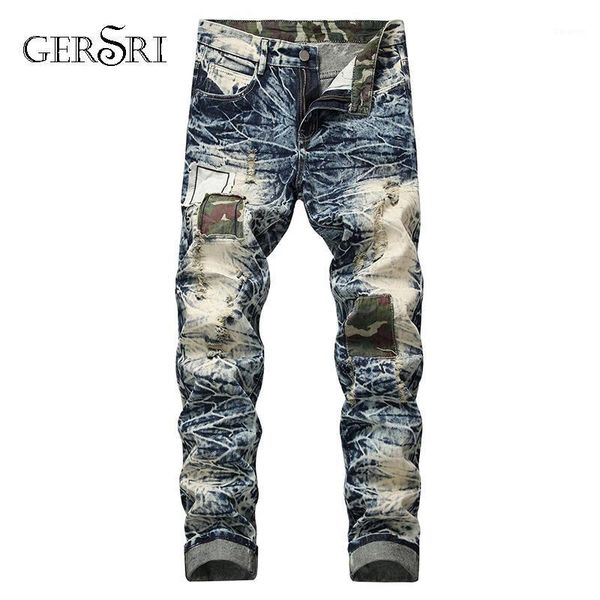 

gersri european american style mens fashion jeans luxury men's denim trousers hole slim straight zipper jeans pants1, Blue
