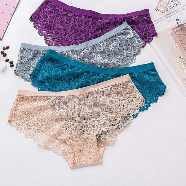 

summer new refreshing breathable transparent low waist briefs solid color no trace ladies lace panties1, Black;pink