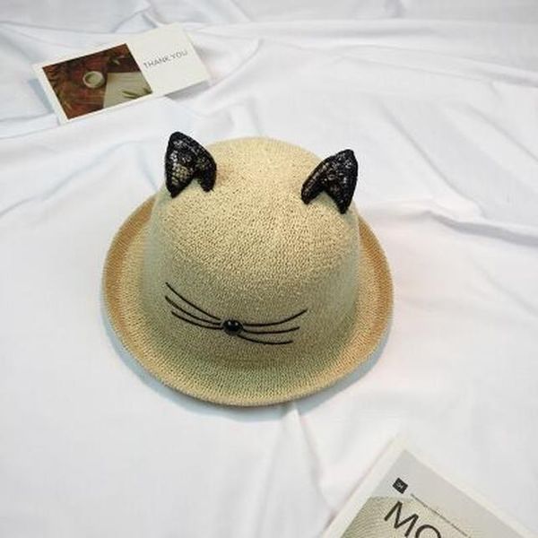 

2017 новых женщин кружева cat ear соломенная шляпка лето взрослых украшения прекрасный пляж cap женская символьные девушки твердая вс hat ca, Black;white