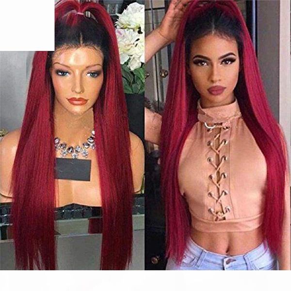 

rongduoyi ombre red lace front wigs with middle parting for women synthetic hair long straight wig glueless heat fiber hair, Black